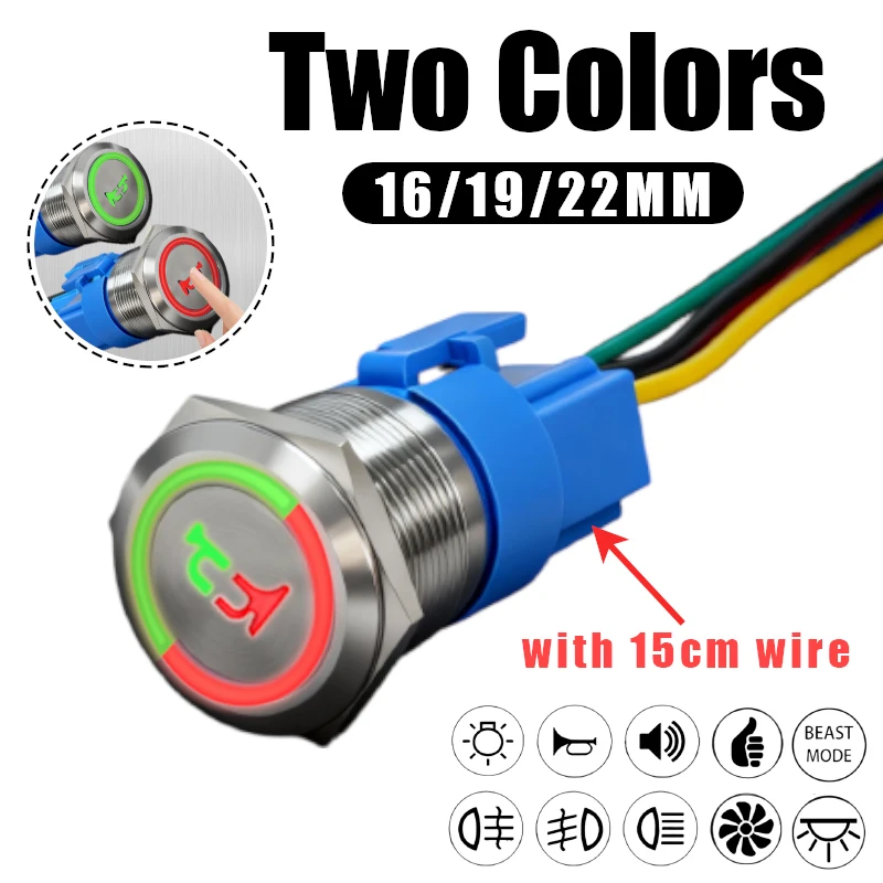 

16mm 19mm 22mm Customized Two Color Metal Push Button Switch Waterproof ON OFF 12V 24V Start Light For Car Fog Switch Motorcycle