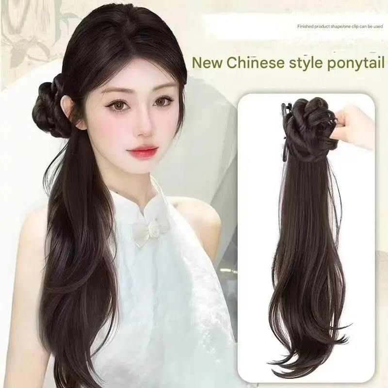 

Synthetic Wig Slightly Curly Ponytail Female New Chinese Style Claw Clip Wig Can Be Tied With Ancient Style Cheongsam Hanfu