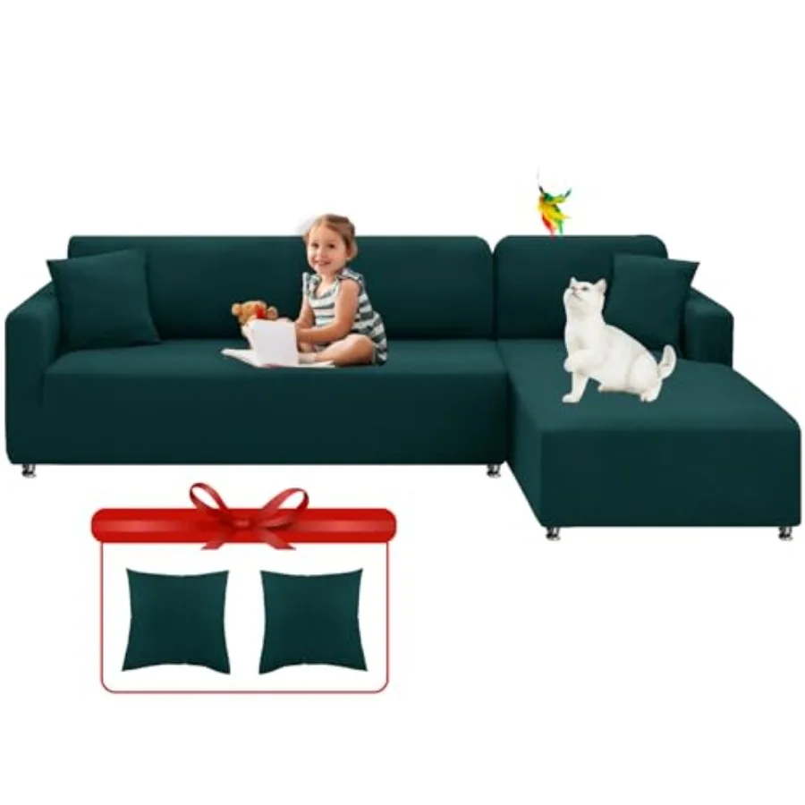 

Sectional Couch Covers High Stretch 2 Pieces L Shape Sofa Cover with 2pcs Pillowcases Corner Couch slipcovers Chaise Cover with