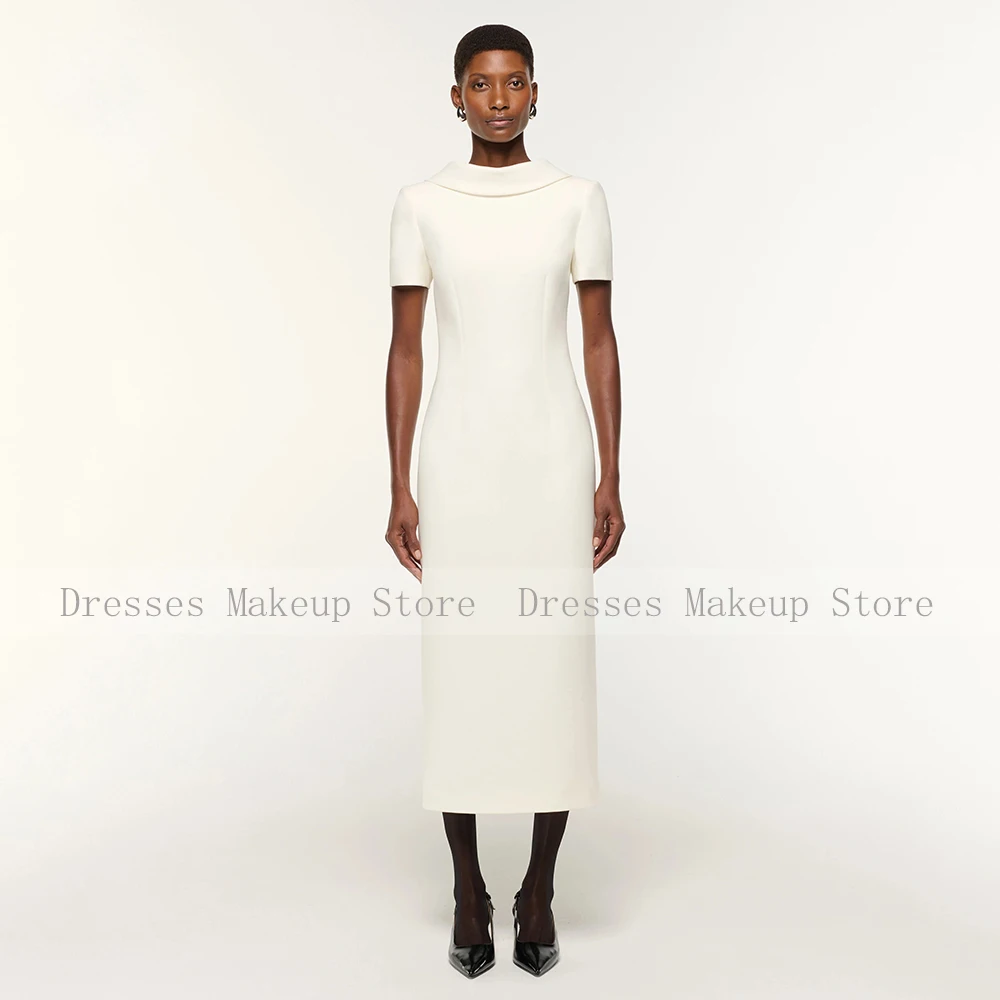 Customized Midi Cocktail Dress Column Short Sleeves Tea Length Cocktail Gowns for Women O Neck Simple Formal Party Dresses 2026 image 5