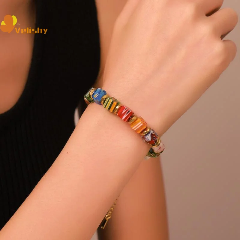 

Браслет из муранского стекла ручной работы с цветочным принтом, модные бусины, персонализированное ожерелье с кристаллами «сделай сам», женские ювелирные изделия