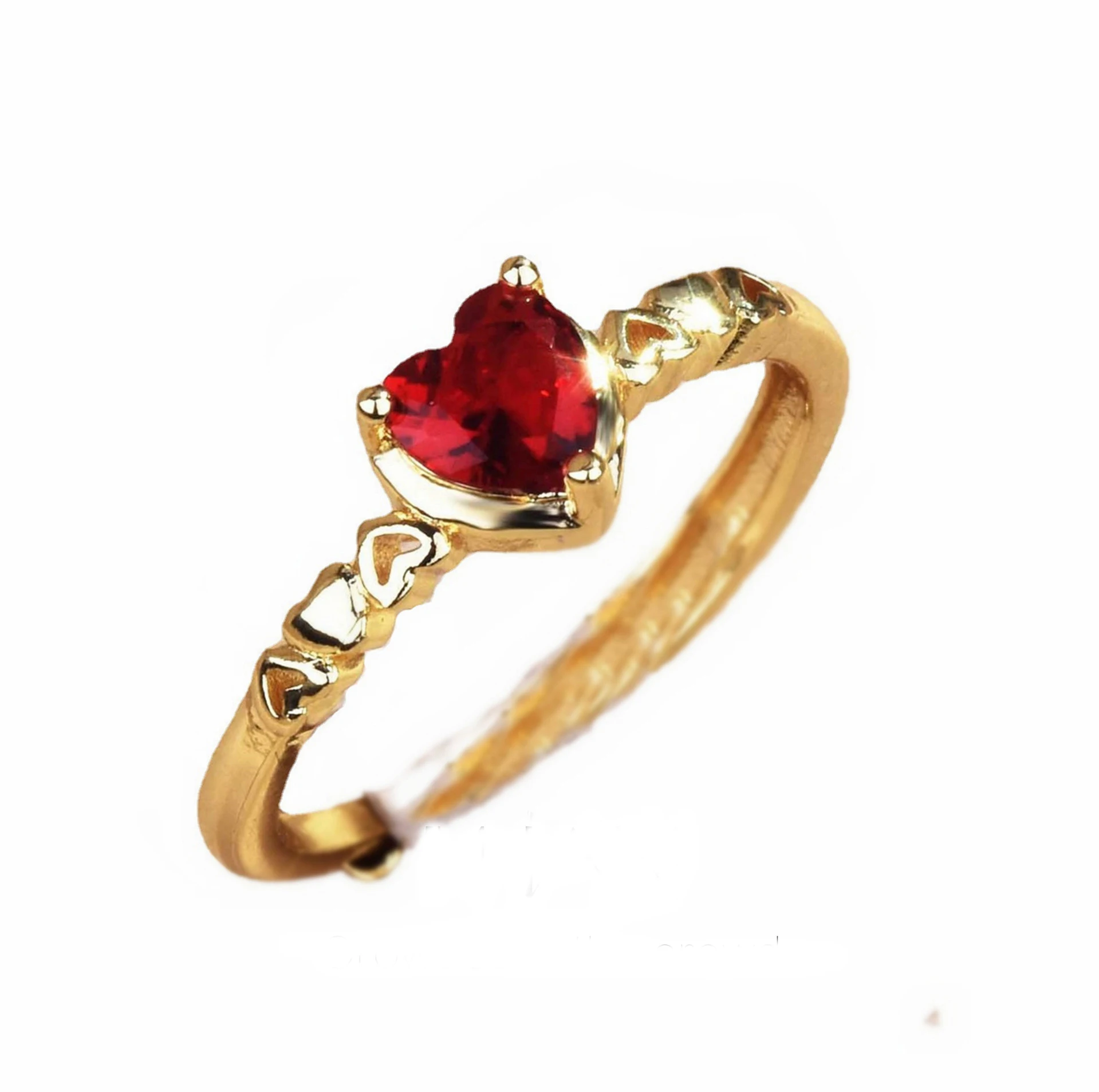 Red Love Heart Ring 18k Yellow Gold Plated Copper Ins Open Adjustable Rings