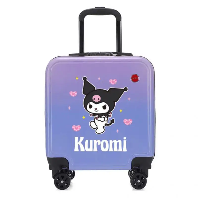 Чехол на колесиках Sanrio Kuromi с рисунком Куроми, большая вместимость, детский универсальный чемодан на колесиках с паролем, студенческий универсальный чемодан