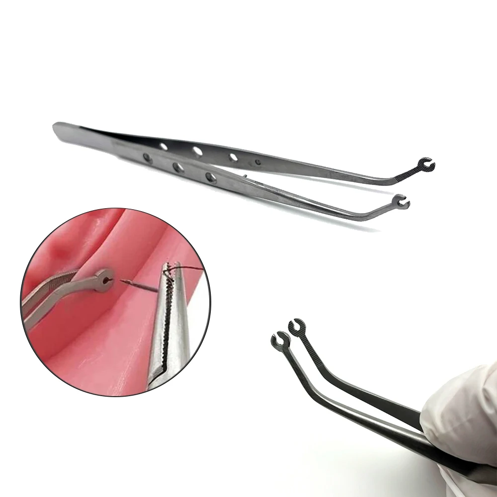 Dental Surgical Stitching Tweezer Cotton Dressing Forcep Slots Surgical Needle Tweezers Operation Serrated Tip