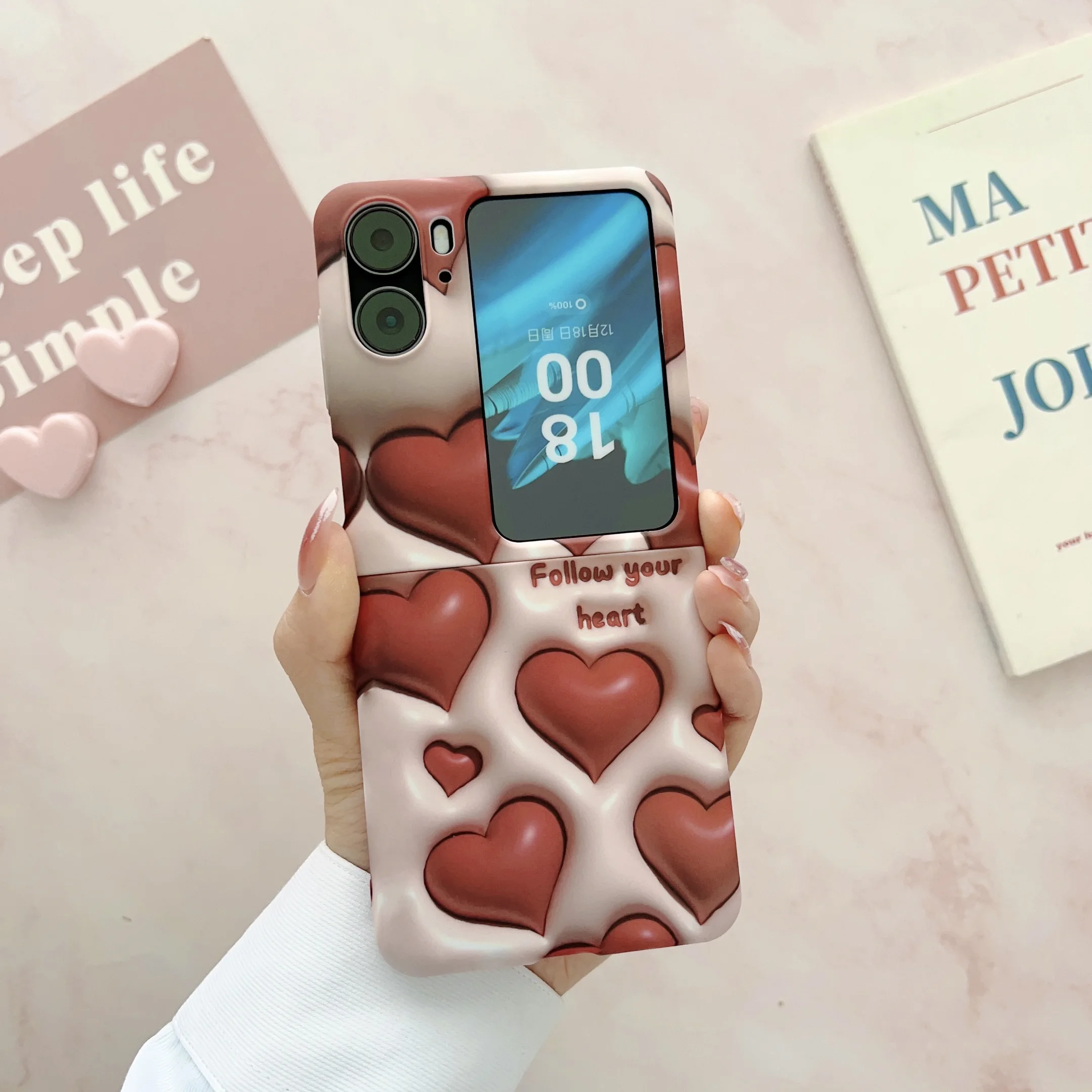 Red Love Follow Your Heart  Skin Feeling Hard Pc Shockproof Phone Case For Oppo Find N2/Ｎ3 Flip Back Cover