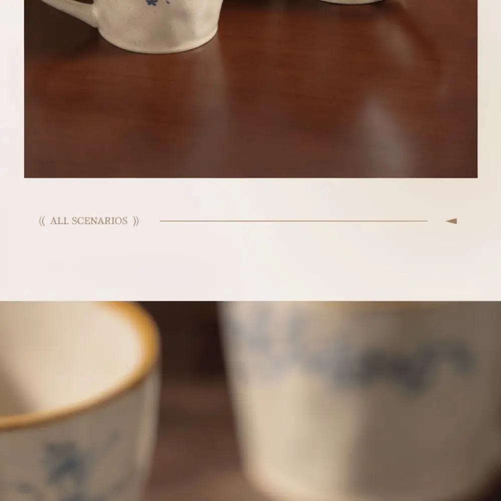 Wabi Sabi Style Ceramic Mug Creative Floral Coffee Cup Retro Handheld Tea Drinkware Unique Office Home Tableware Gift