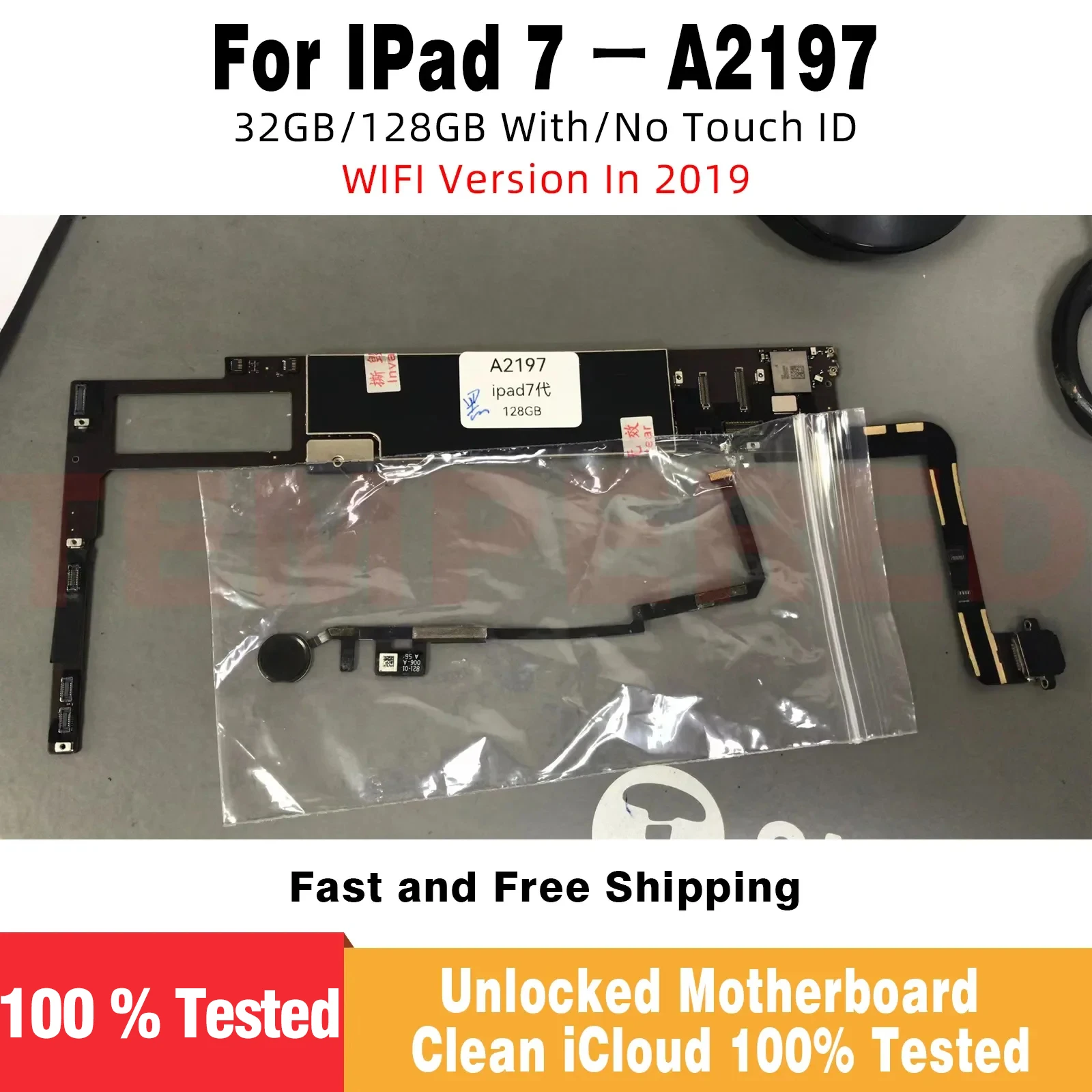 NO ICloud Free ID A2197 Wifi Version Mainboard for Ipad 7 in 2019 Motherboard 32GB  128 GB 10.2 Inch Logic Board Clean ICloud ID