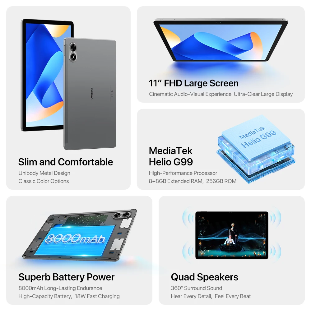 UMIDIGI G7 Tab Pro Tablet Android 13,MediaTek Helio G99 Octa-Core,16GB(8+8GB Extended)RAM 256GB ROM 8000mAh 11” FHD Tablet