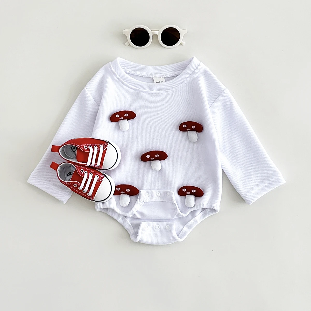 0-18M Infant Boys Baby Girls Sweatshirt Bodysuit Triangle Bubble Romper Cute Cartoon Duck/Mushroom Fall Warm Newborn Clothes