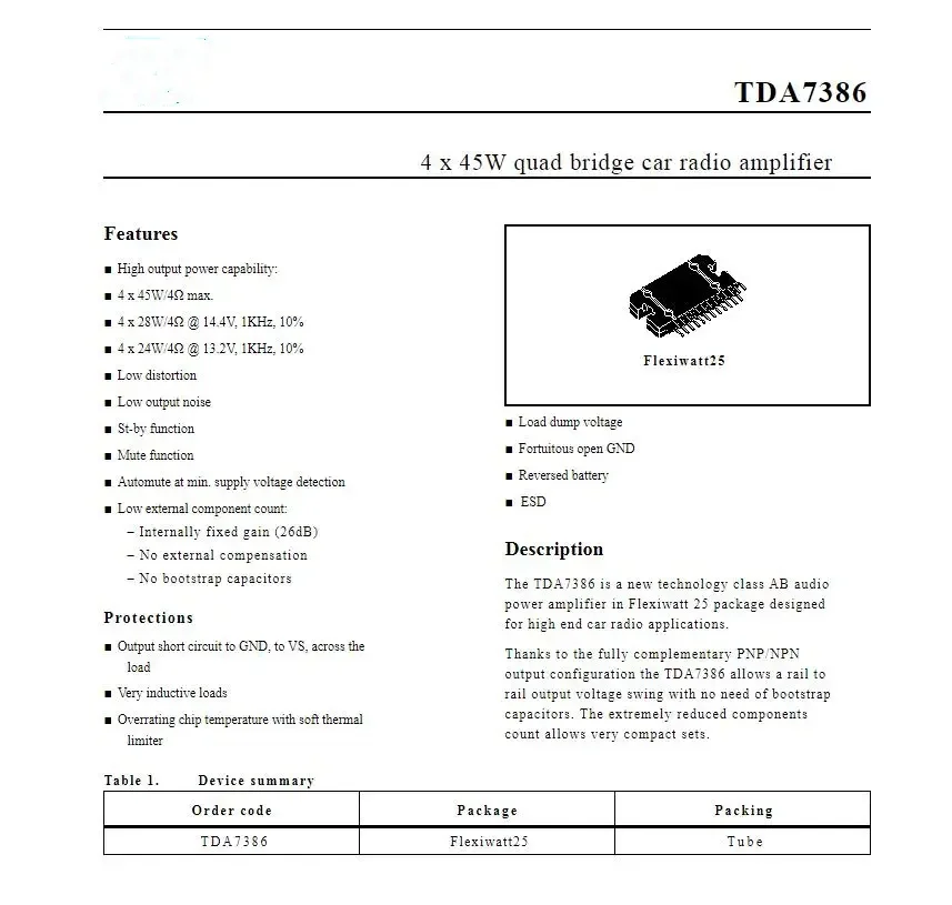 1-5 pièces/lot TDA7386 ZIP-25 4x45W quad bridge amplificateur d'autoradio 100% nouveau importé original 100% qualité