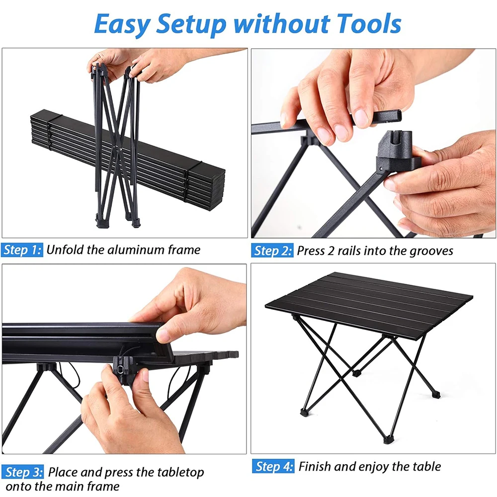 Klaptafel voor kamperen Buiten Aluminium bureaublad met draagtas Lichtgewicht tafel voor wandelen Picknick Klimmen Reizen