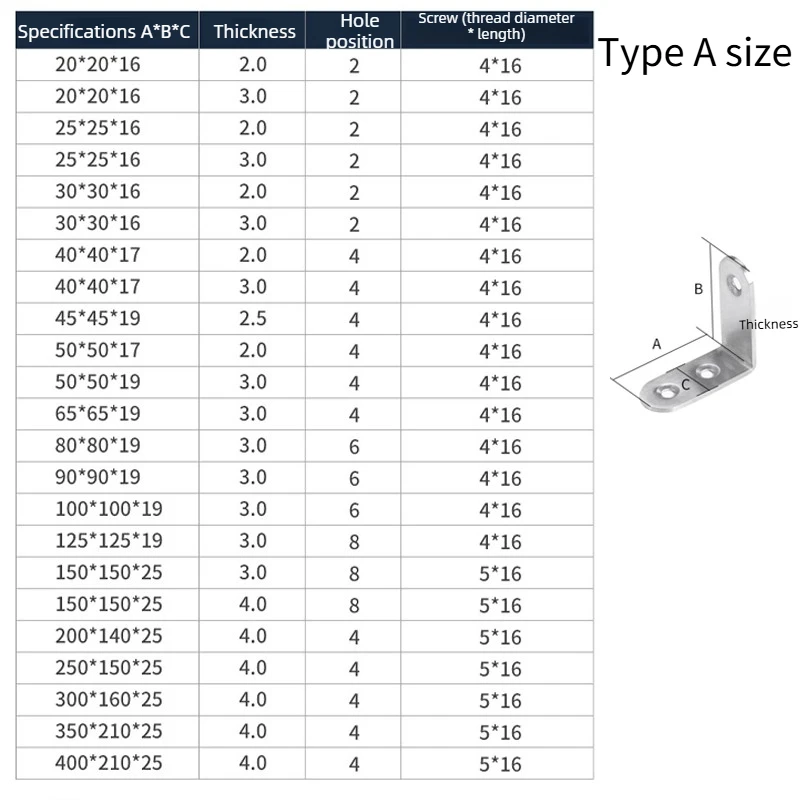 1-10Pcs Stainless Steel 90 Angle Corner Brackets 20/25/30/35-300mm L-Shaped Corner Brace Fastener for Furniture Shelves Cabinet