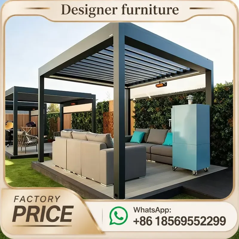 Motorized Aluminum Pergola Powder Coated For Outdoor Garden Balcony Sunroom Modern Waterproof Shade Canopy