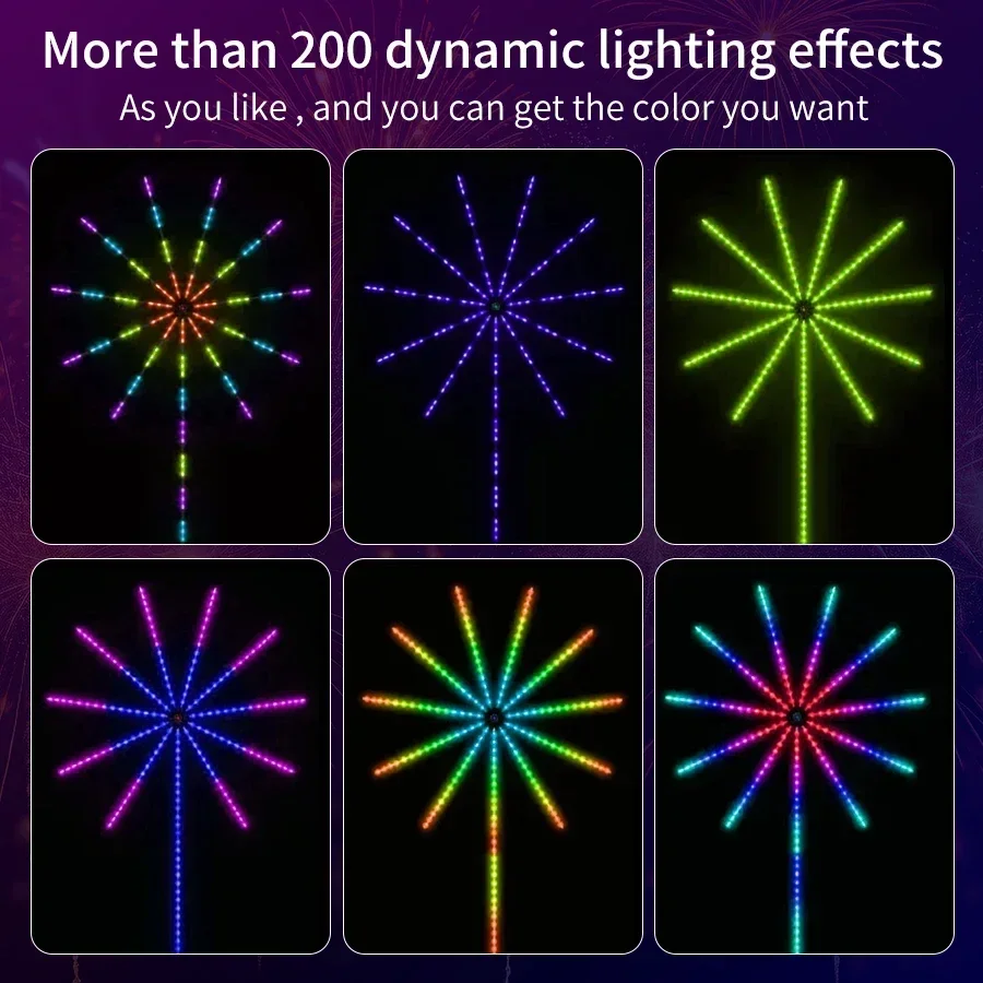 RGBIC LED Firework Lights String Bluetooth APP Control Sync Music USB 5V Dream Color Light Garland Wedding Party Christmas Decor