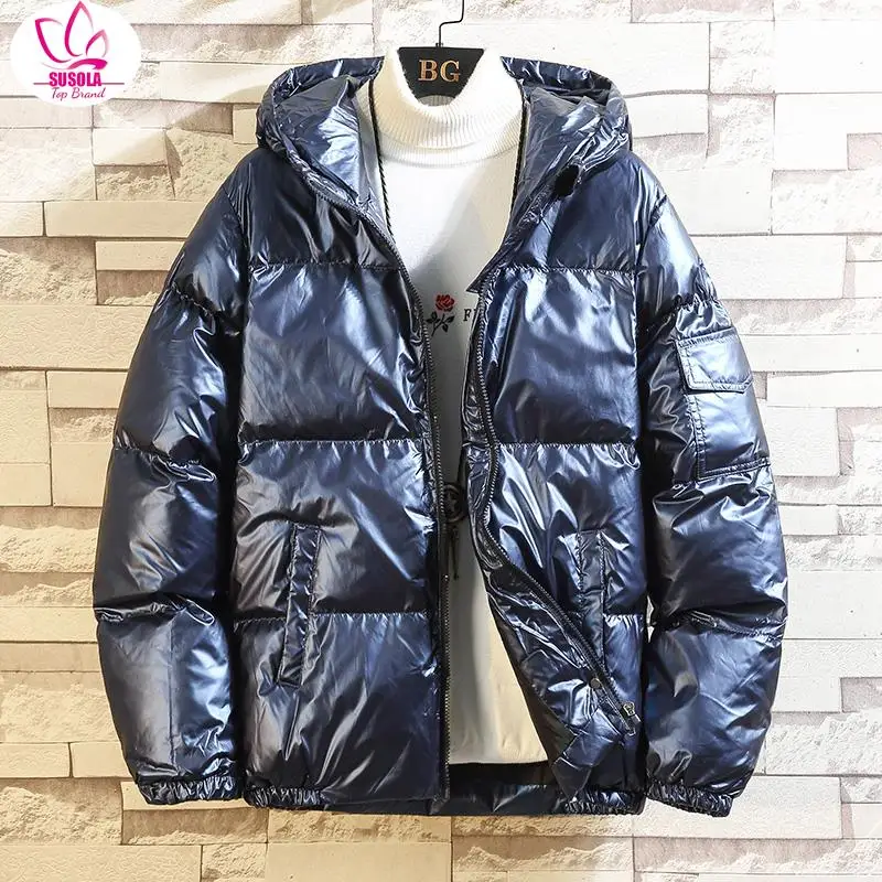 2024 Women's Down Jacket Winter Glossy Silver/Black/Gold/Blue  Hooded Parka Outwear Down Padded Coats Female