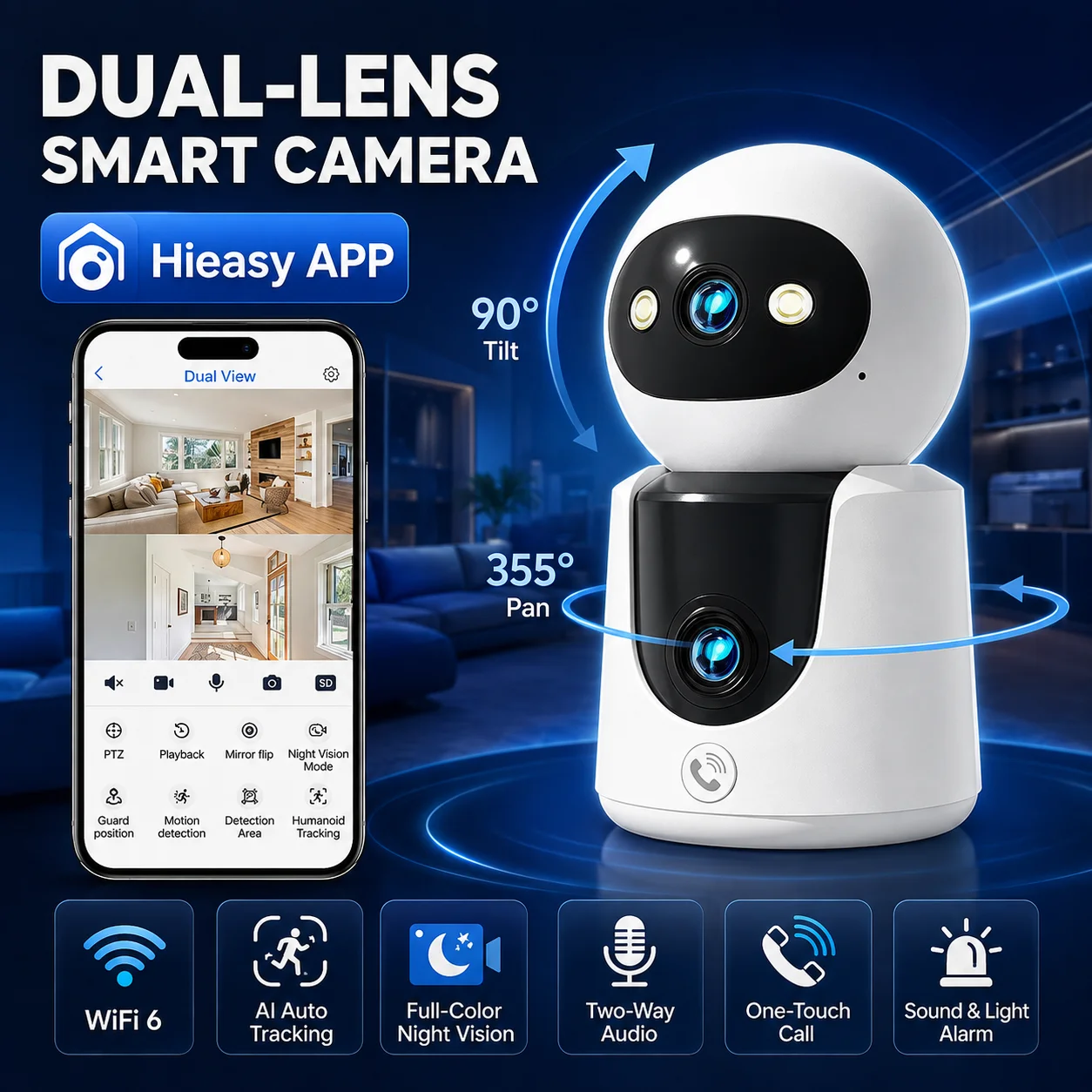 8MP 4K Dual Lens 5G WiFi PTZ Security Camera Indoor 360° AI Human Detection Baby Pet Monitor Color Night Vision Home CCTV