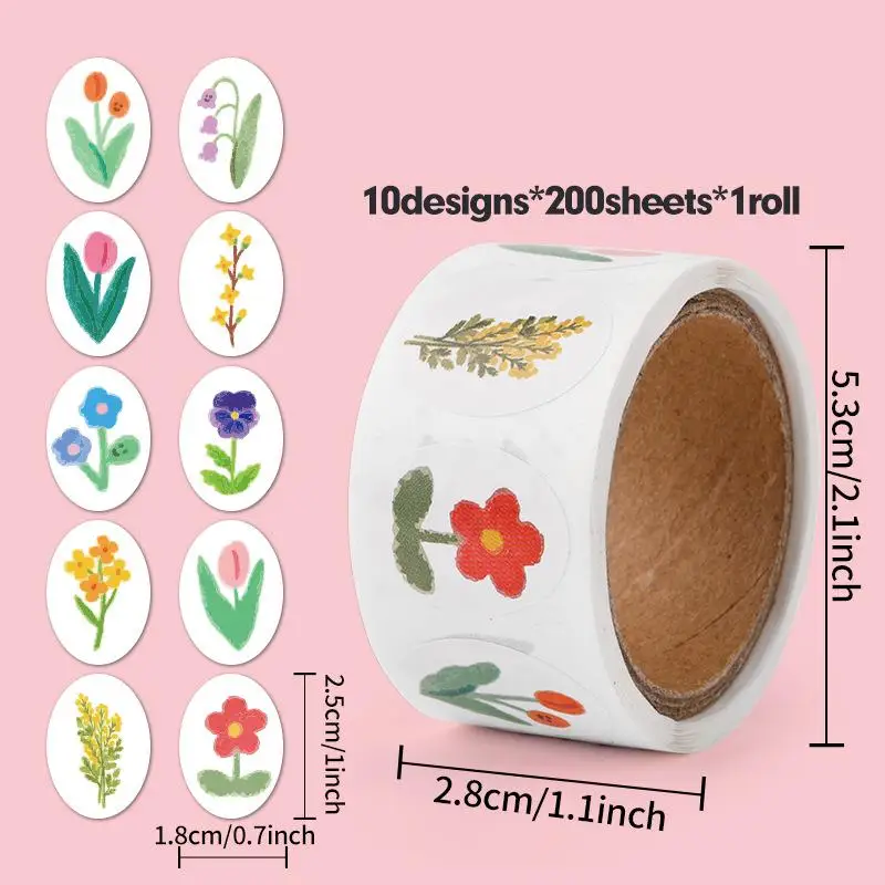 200pcs/roll Flowers Envelope Seal Stickers Adhesive Label Stickers For Scrapbooks Water Bottle Card Gift Boxes, Party Decoration