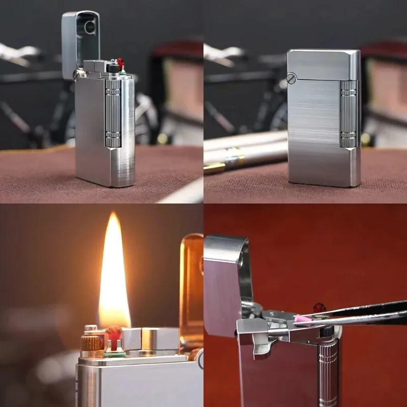 ولاعة زيت دقيقة عالية الجودة باستخدام الحاسب الآلي كاملة 316 من الفولاذ المقاوم للصدأ ولاعة الكيروسين صندوق هدايا خشبي نادر التعبئة والتغليف جمع التدخين #2