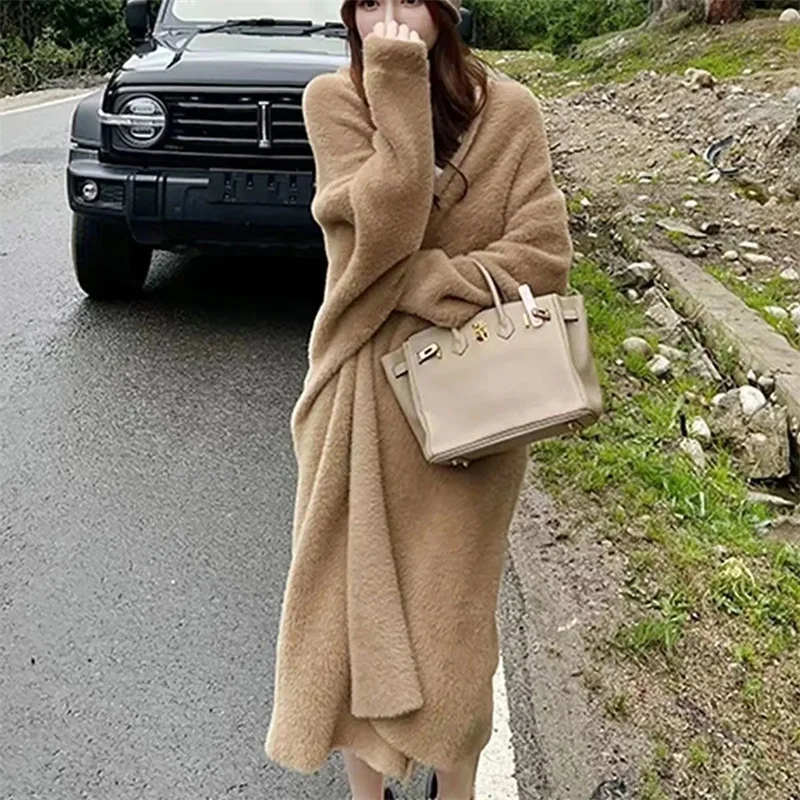 جديد منتصف طول أزرار مثير سليم تقليد المنك سترة مشغولة من الصوف سترة الإناث سترة الخريف الشتاء سترة سترة المرأة 2025