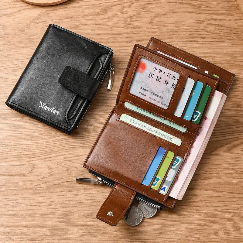 Men's vertical wallet short Korean version multifunctional wallet with multiple card slots, three fold multifunctional wallet