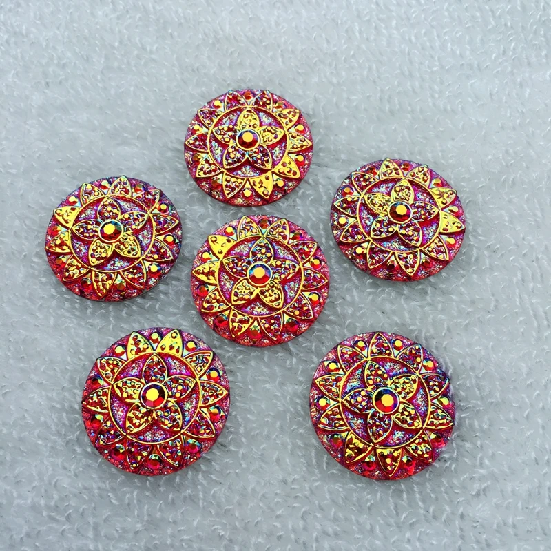 DIY 12Pcs 25mm AB Round Flowers Resin rhinestone applique Flatback stones and crystals Buttons For Craft Garment -E34