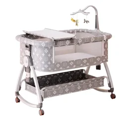 Portable Movable Baby Crib Foldable Height Adjustable Splicing Large Bed, Baby Cradle Bed Bb Bed Anti Overflow Milk