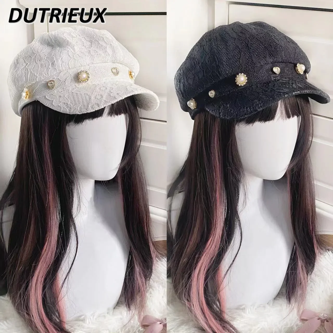 

Y2K Mass-produced Rhinestone Love Lace Women's Hats Sweet Cute Casual Beret Fashion Japanese Style Subculture Ladies Berets