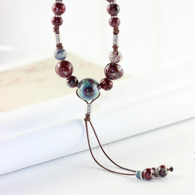 Folk Style Ceramic Long Paragraph Sweater Chain Necklace Fashion Female Jewelry Pendant Collocation #DZ310