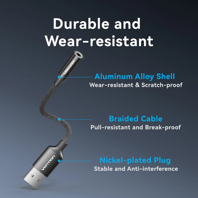 Vention USB كارت الصوت محول الصوت USB الخارجي مع مقبس سماعة الرأس 3.5 ملم لأجهزة الكمبيوتر المحمول PS4 PS5 بطاقة الصوت الخارجية للألعاب #3