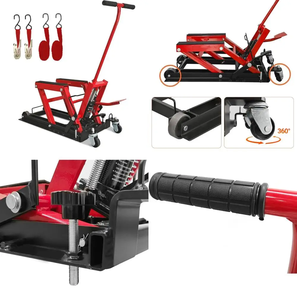 

Portable 1500 lbs Hydraulic Motorcycle Lift with Safety Lock, Scissor Style, 4 Casters, Foot Pump for Motorcycles and ATVs Maint