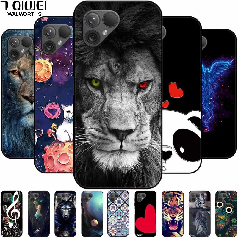 For Fairphone 5 5G Case Silicone Cat Lion Luxury Soft Back Cover for Fairphone Smartphones 5 Fairphone5 Shockproof Black Shells