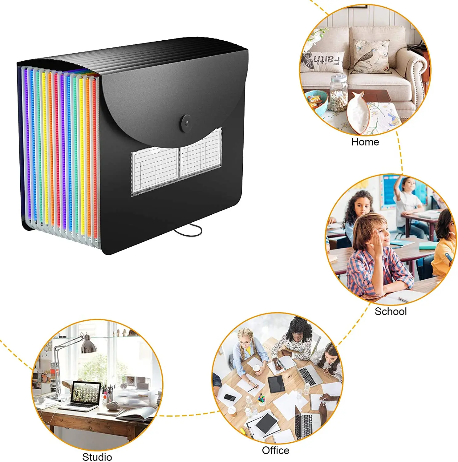 12 Pockets Expanding File Folder A4 Letter Size Portable Document Holder Black Filing Folder Desk Storage Accordion File Product