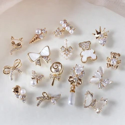 10pcs Luxury Bow Bear Lollipop Butterfly 3D Alloy Nail Art Zircon Pearl Metal Manicure Nails Accessories DIY Decorations Charms