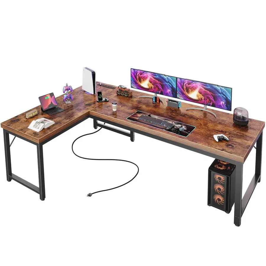 

63 Inch L Shaped Desk with Power Outlets and USBC Port, 0.95 Inch Thicker Desktop, Reversible Computer Desk, Larger Office Corn