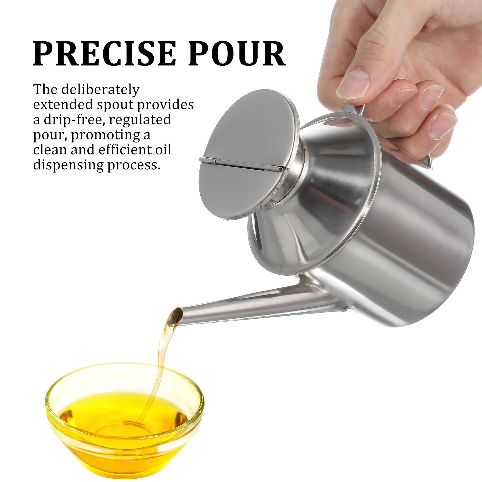 

Stainless Steel Oil Pot Olive Container Grease Saver Vinegar Dispenser Kitchen Cooking Sauce Storage Precise Pour Spout Wide Lid