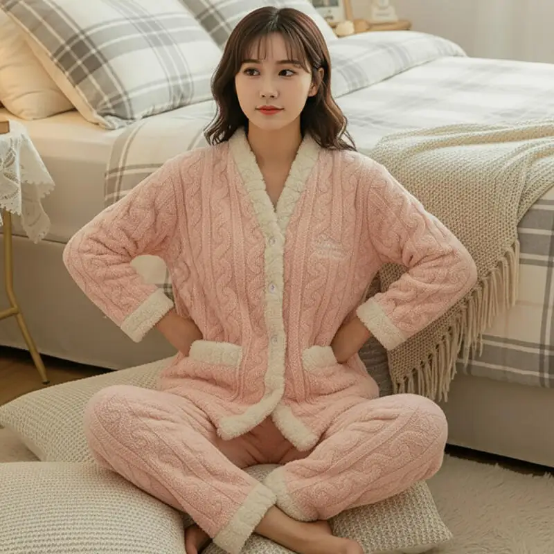 

Женские пижамы, домашняя одежда, весна-осень-зима, женский фланелевой утепленный термокомплект из кораллового флиса, сохраняющий тепло, верхняя одежда для сна
