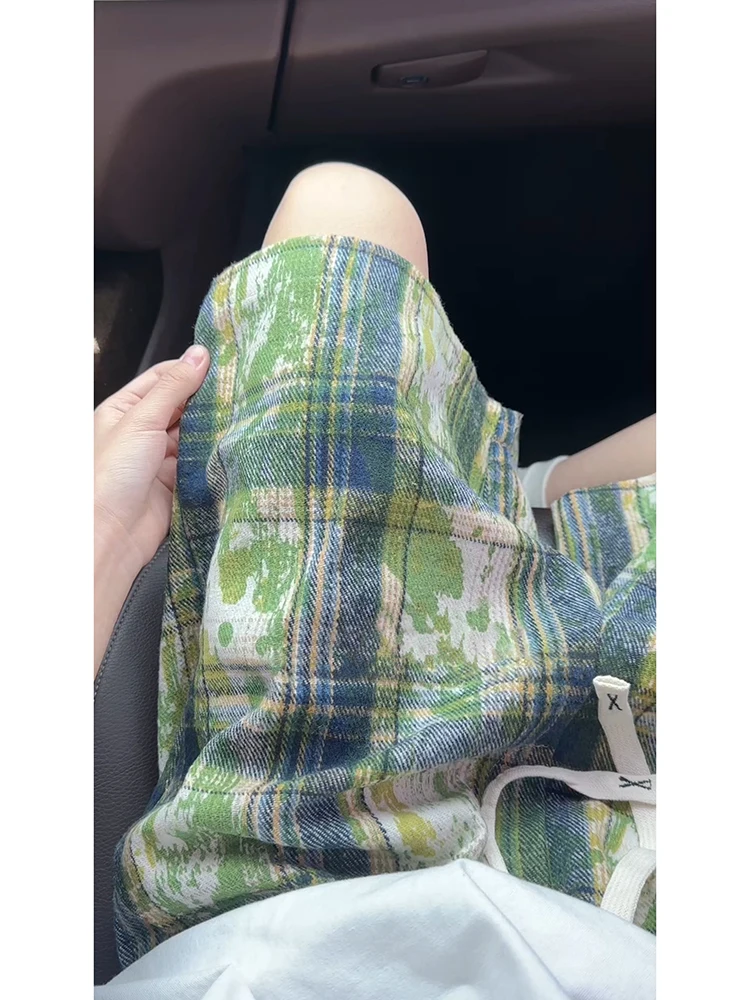 

Tie-Dye Plaid Men's orts High Waist American Retro Over-Knee Sports Workwear Five-Quarter Pants Casual Summer Youth