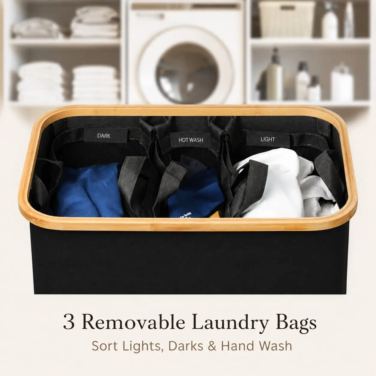 160L Foldable 3 Sections Laundry Hamper With Lid & Laundry Bags, Handles Storage Basket, Premium Bathroom Accessories & Bathroom Decor, Multi-Scenario Home Décor Organizer, Great Wedding & Halloween Gift, Handy Storage For Car Accessories, Organize S