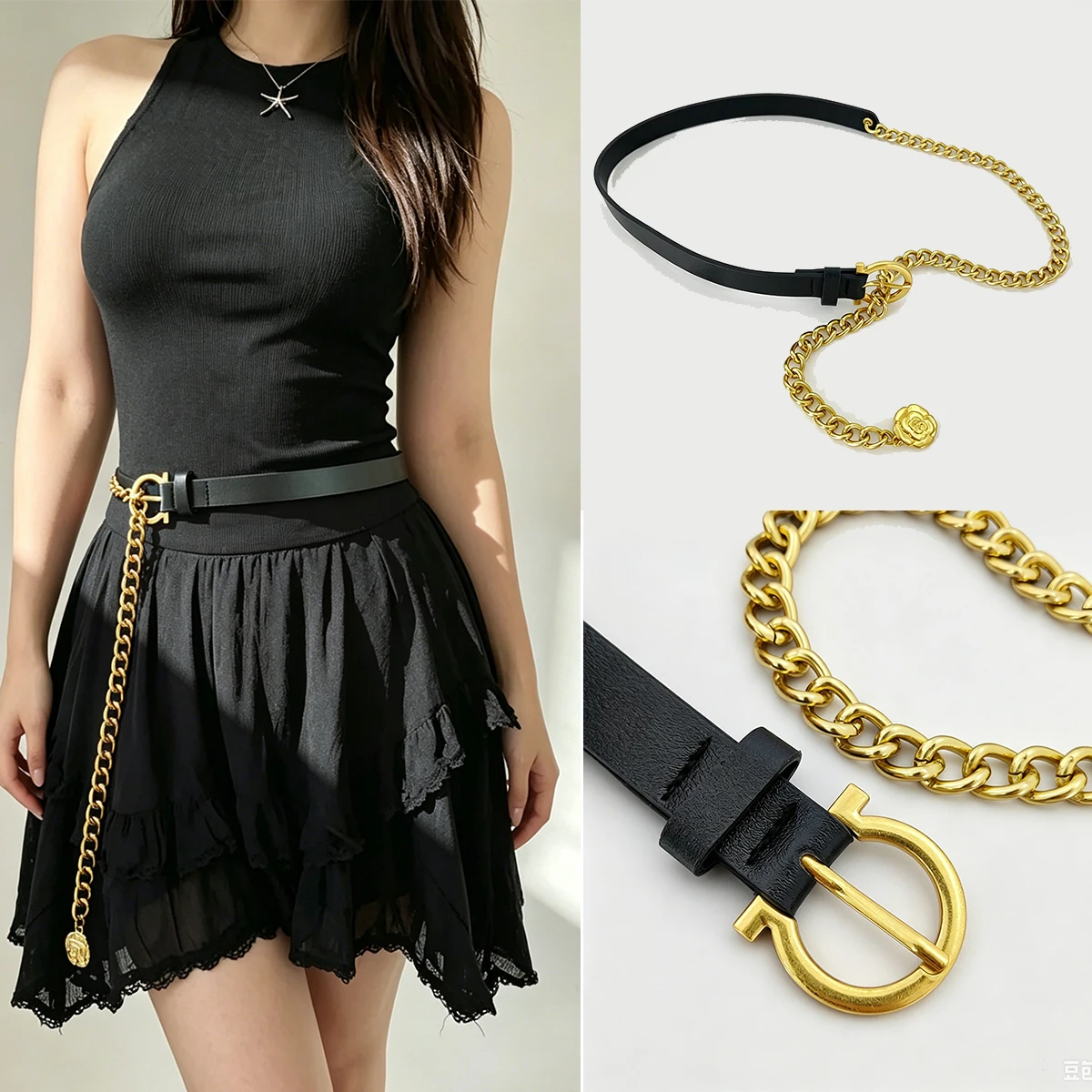 New fashion personality women's belt Luxury Designer metal waist chain combination pendant sexy elegant Chain belt Jeans Skirt