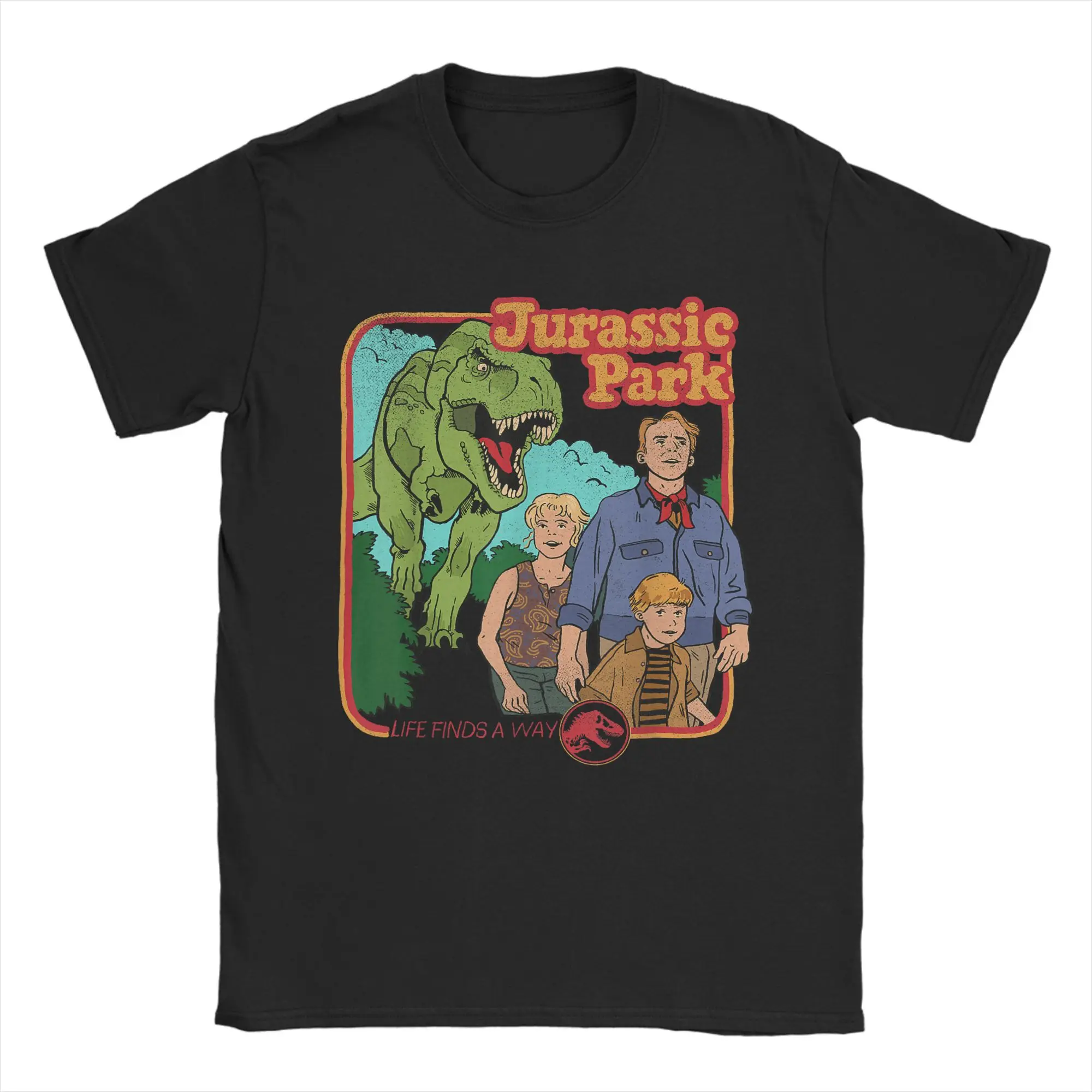 

Jurassic Park Retro Life Finds A Way Park Poster T Shirt Men Cotton Novelty T-Shirt Round Neck Tees Short Sleeve Clothes Party
