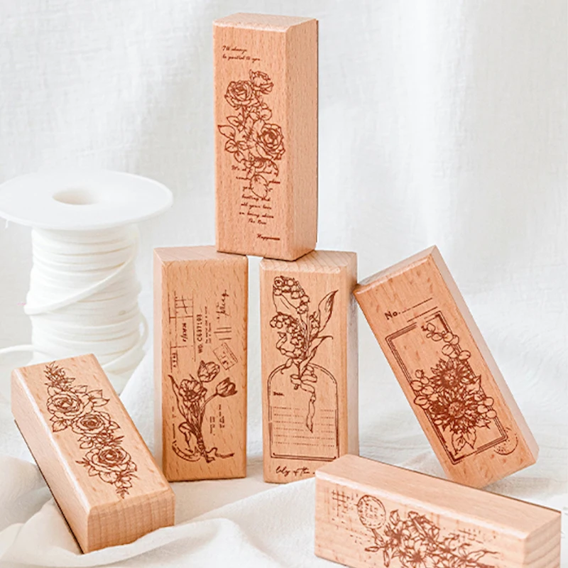 Aesthetic Flower Vine Series Wood Stamping 'Lily of the Valley' Rose Lines Design for Scrapbooking Journal Art Craft Supplies