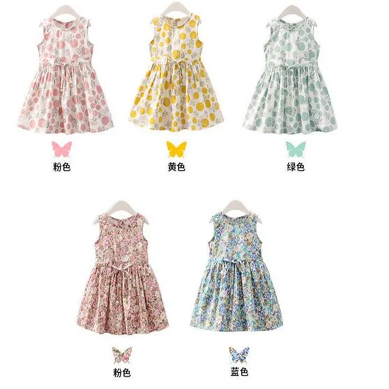 

2PCS/Set Girls Dress +Hat Cotton Comfortable Children's Dress 2024 Summer Dress Floral Girls' Sleeveless Dress For Children