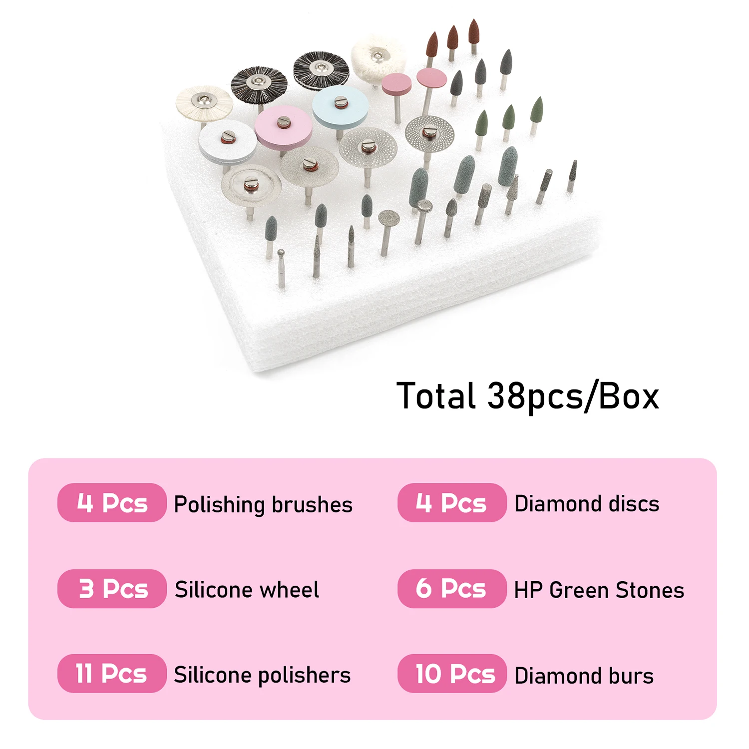 WELLCK PK005 1Box(Total 38Pcs/Box) Dental Lab Polishing Kit Ceramic Porcelain Grinding Dentist Tool Dentist Grinding Tools