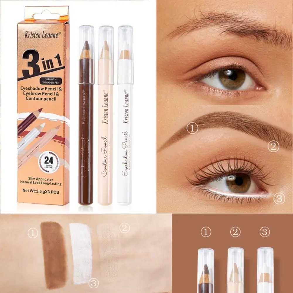 Lápiz de contorno de maquillaje 3 en 1 de larga duración, delineador de ojos 3D, resistente al agua, lápiz de cejas, cubierta de crema para imperfecciones, ojeras y manchas, 3 unidades por juego