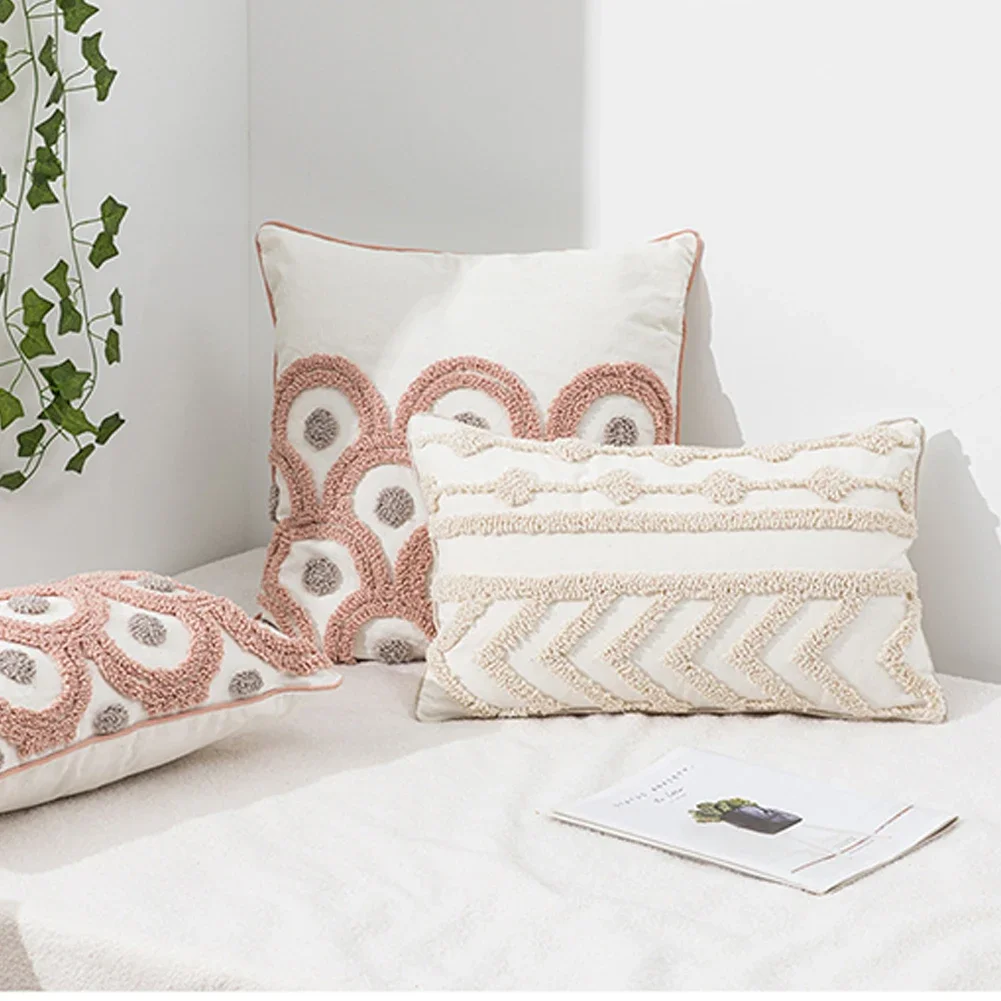 KAUNFO Geometric Pattern Tufted Embroidered Style Cushion Cover Sofa Decorative Pillow Covers 45x45cm/30x50cm 1PC