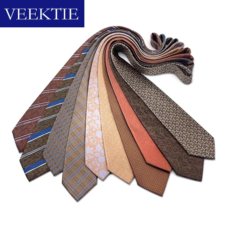 VEEKTIE Brand Korean Style Necktie for Men 8cm Old Fashion Stylish Retro Wedding Stripe Polka Dot Jacquard Checked Luxury Floral