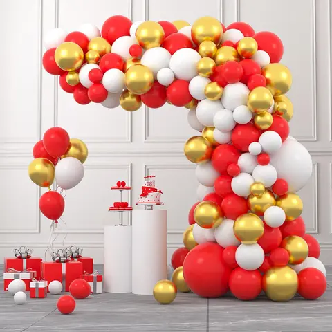 Röda vita ballonger girlangbåge rödguld ballongkit bruddusch bröllopsdag alla hjärtans dag födelsedagsfest dekoration 10 best sales ballongbåge - №8