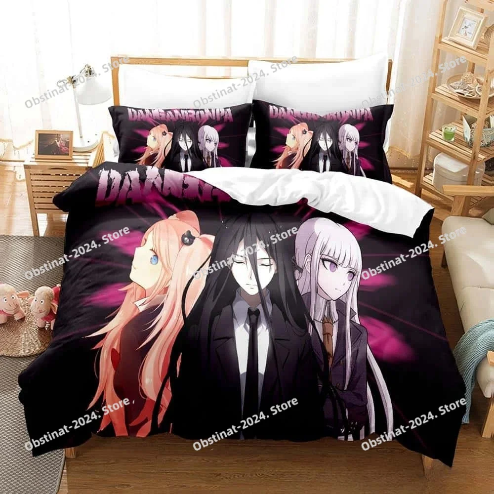 

New Danganronpa V3 Bedding Set Cartoon Anime three-piece Set Adult Kid Bedroom Duvet Cover Sets Y2k Girls Comforter Bedding Sets