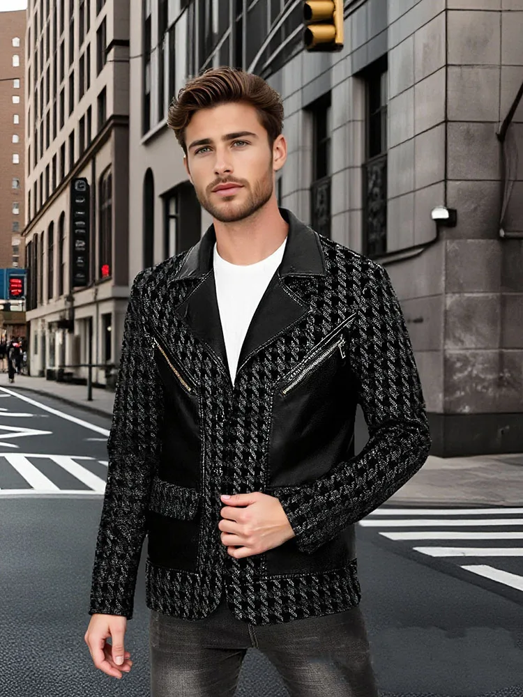 

Мужская кожаная куртка, пиджак, осенняя мужская повседневная куртка из искусственной кожи с вышивкой, костюм, пальто с лацканами, мужские мотоциклетные деловые куртки в стиле ретро