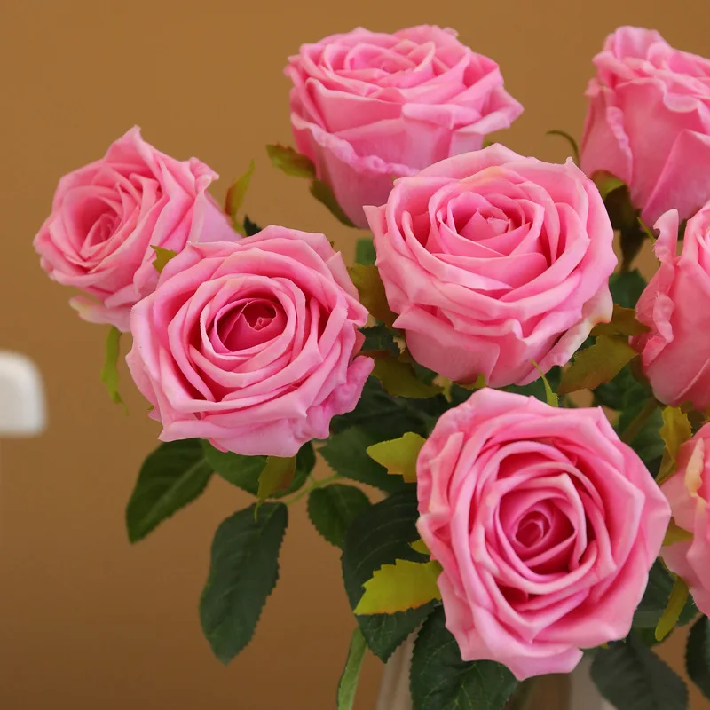 Yellow Rose Artificial Flowers Silk Bouquet High Quality Big Rose for Wedding Decoration Fake Flowers Red for Home Table Decor